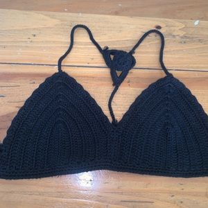 Emma & Sam Black Crocheted Bohemian Top Fully Lined.